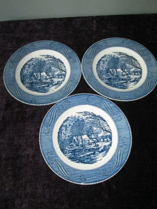 Vintage Currier & Ives Royal China Set Of 3 Dinner Plates 10 " The Old Grist Mill