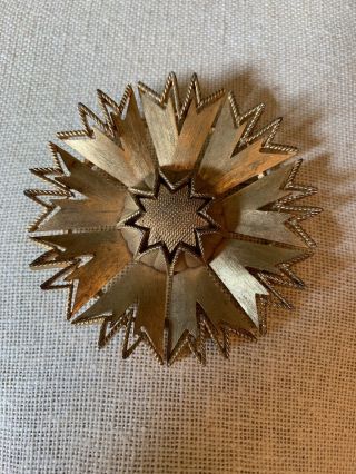 Vintage Trifari Flower Brooch Pin Brushed Gold Tone Signed Marked