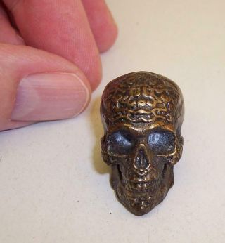 SMALL Vintage SOLID BRONZE Miniature SKULL Death Head MEMENTO MORI Ornate Detail 2