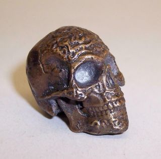 SMALL Vintage SOLID BRONZE Miniature SKULL Death Head MEMENTO MORI Ornate Detail 3