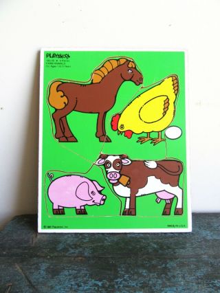 Vintage 1985 Playskool Wood Puzzles Farm Animals