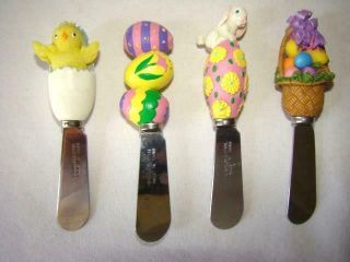 4 Adorable Vintage Easter Themed Butter,  Cheese,  Canape Spreader Knives