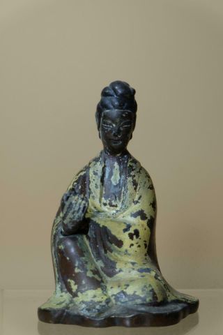 Old Chinese Bronze Figure Of Guan - Yin.