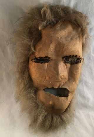 Antique Vintage Eskimo Inuit Hide And Fur Lined Spirit Mask