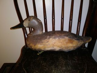 Early Madison Mitchell Duck Decoy Old Wooden Decoy Painted Eyes