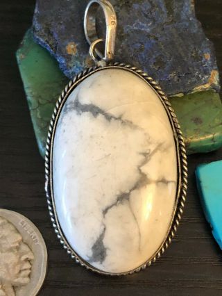 Vintage Native American White Buffalo Turquoise Sterling Silver 925 Pendant 17 G
