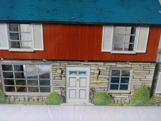 Vintage Marx Doll House With Furniture and Awning Litho Tin Metal 2