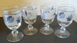 Vintage Libby Set Of 4 Silver Leaf Wheat Frosted Goblets Glasses Wine Water Look