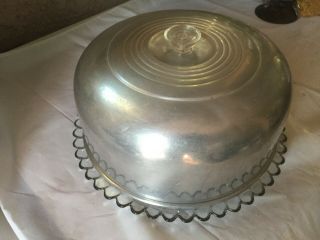 Vintage Mid Century Aluminum Cake Cover Clear Plastic Handle Swirl Footed Plate