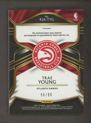 2018 - 19 Select Purple Trae Young Hawks RPA RC Patch AUTO /99 2