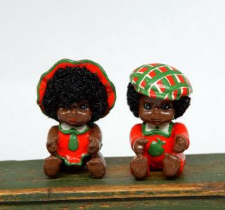 Vintage African American Christmas Baby Dolls - Artisan Dollhouse Miniature 1:12