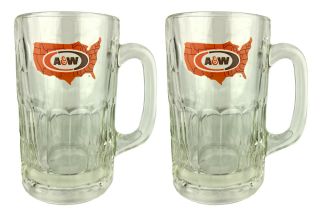 2 Vintage A&w Root Beer Glass Mugs 6 " Tall Very Heavy Thick Glass
