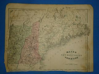 Vintage 1869 Maine - Hampshire - Vermont Map Old Antique Atlas Map