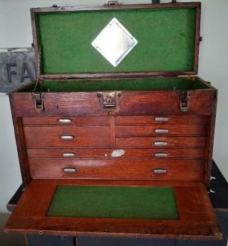 Antique Union Steel Chest,  Machinist 7 Drawer Wooden Tool Box