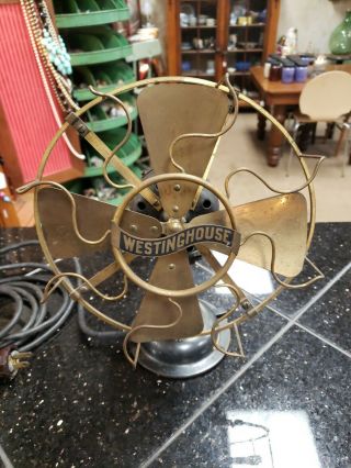 Antique Vintage Westinghouse Model 98926a 8 " Brass Desk Fan / 3 Speed Runs