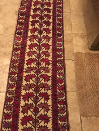 Vintage Geometric Runner Hand - Knotted Rug Wool Red 2