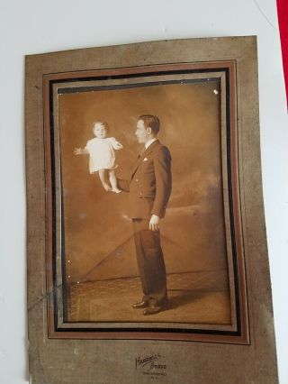 Antique Vtg Cabinet Card Photograph Man Holding Son In Air One Hand