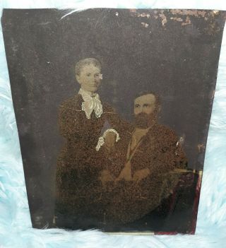 Vintage Antique 1800’s Civil War Era Old Tin Type Photo Happily Married Couple