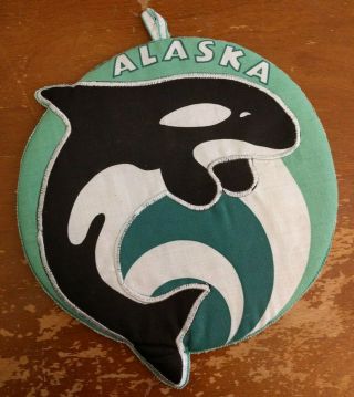 Alaska Orca Killer Whale Hot Pad Pot Holder Green White Black Vintage