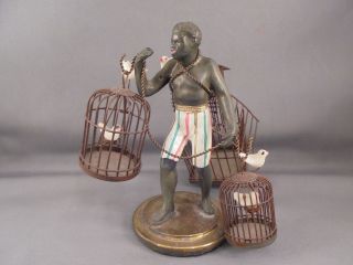 Vintage Petite Choses Blackamoor Nubian Man W Bird Cages Figure 4 3/4 "
