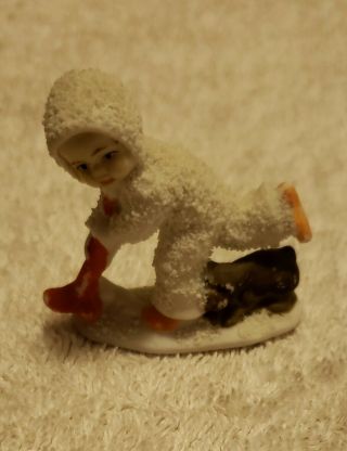 Vintage Antique Miniature Bisque German Snow Baby With Dog Figurine Germany