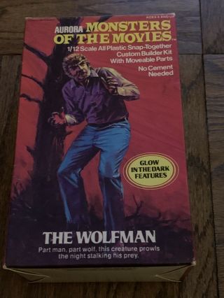 Vintage ‘70s Aurora Universal Monsters Of The Movies Wolfman Model Box Nm
