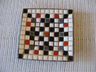 Vintage Mid Century Mosaic Tile Ashtray Red Black Gray White 5 - 1/4 " Square
