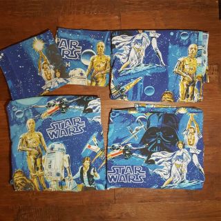 Star Wars Bibb Twin Bed Sheet Set Fitted 2 Flat 2 Pillow Cases Vintage 1977