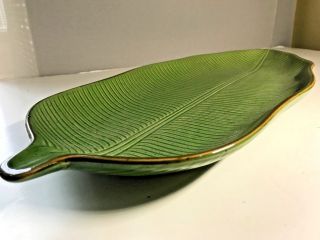 Vintage Ceramic Tray Green Leaf Design