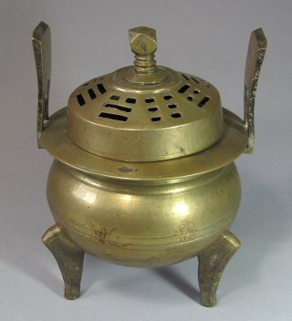 A Fine Korean Brass Tri - Pod Incense Burner With Cover - 19th C.
