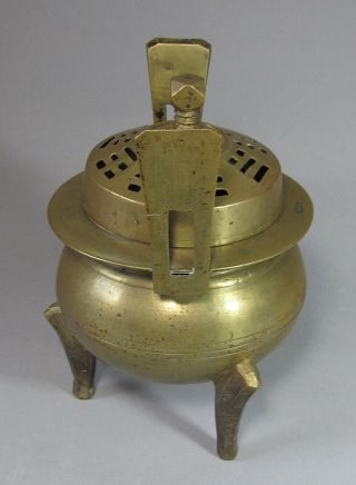 A Fine Korean Brass Tri - pod Incense Burner with Cover - 19th C. 2