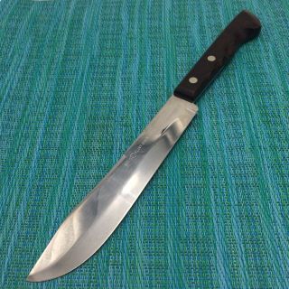 Vtg Ekco Flint Arrowhead Butcher Knife 7” Stainless Vanadium Blade Wood Handle