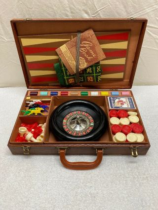 Vintage Lowe Travel Game Suitcase Roulette Checkers Chess Horse Racing Cards