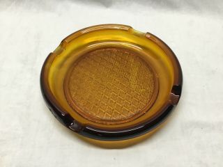 Vintage 8” Round Amber Glass Ashtray Ash Tray For Smoking Stand