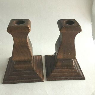 Vintage Wood Candlesticks Set Taper Candle Holders Brown 5 " Tall Mid Century