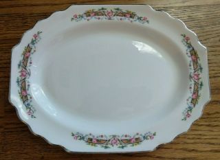 Vintage W.  S.  George Lido Flower Rim Oval Serving Platter Plate 160a