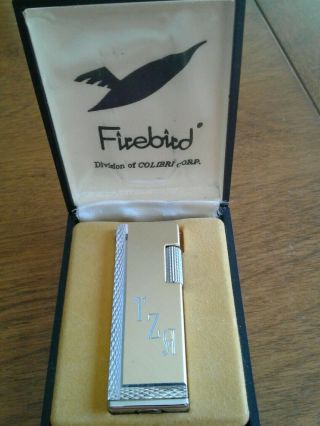 Vintage Colibri Firebird Flipper Butane Lighter 2 1/2 " Tall In Case