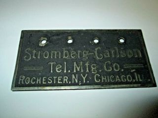 Vintage Metal Plaque Advertising Stromberg - Carlson Tel.  Mfg.  Co.  Rochester Ny
