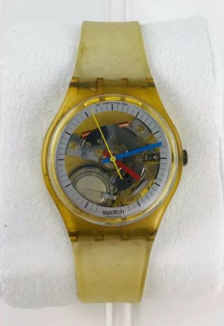 Vintage Swatch Watch Jelly Fish Skeleton Ag 1985 Clear Amber
