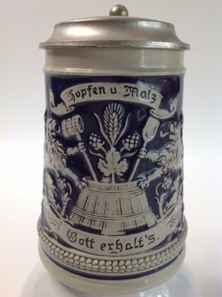 Vintage German Beer Stein Pewter Lid Oktoberfest Gerz Salt Glazed