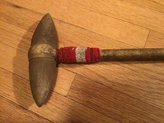Old Antique Native American Indian beaded stone club Hide Lakota Sioux sinew 3