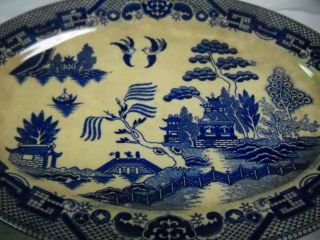 Vintage Japanese Blue Willow Serving Platter Oval Tray approx 13.  75 