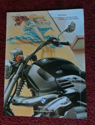 2000 Print Ad Bmw Motorcycle R1200 C Stimulating Pin - Up Girl On Wall Art