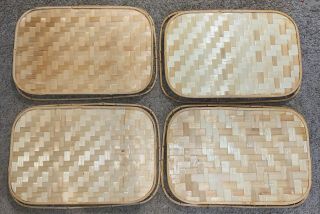 Vintage Set Of 4 Bamboo Wicker Rattan Serving Trays Tiki Party Lap Solid