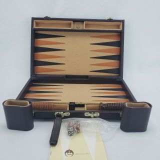 Vintage Aries Of Beverly Hills Backgammon Set Brown Handle