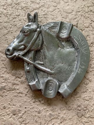 Wwii Era Italy Vintage Lucky Horseshoe Horse Head Metal Ashtray Sicily 1944