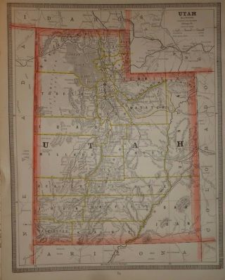 Vintage 1884 Utah Territory Old Antique Atlas Map 84/042417