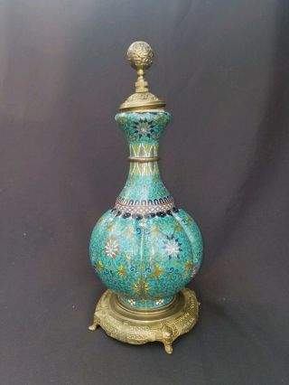 Antique Chinese Cloisonne Garlic Mouth Vase 9.  5 "