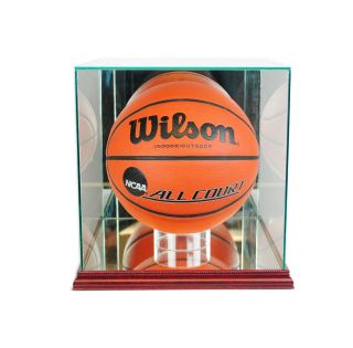 Glass Full Size Basketball Display Case With Cherry Wood And Mirror Back