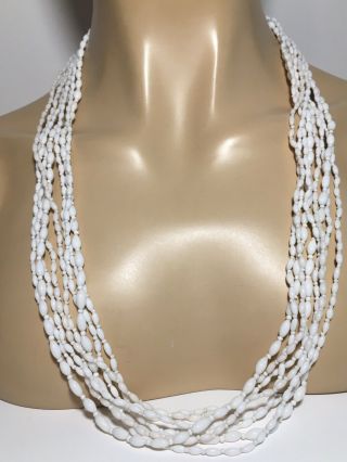 Vintage Czech White Milk Glass Graduating Beaded Multi Strand Flapper Necklace